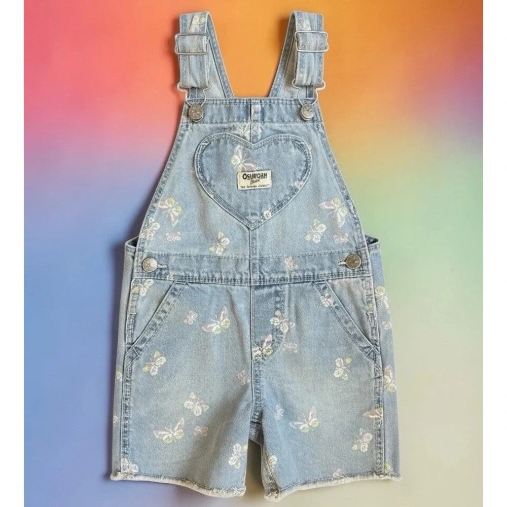 VTG OshKosh B'gosh Vestbak Toddler Sz 3T Cut-Off Shorts Overalls Butterfly Denim